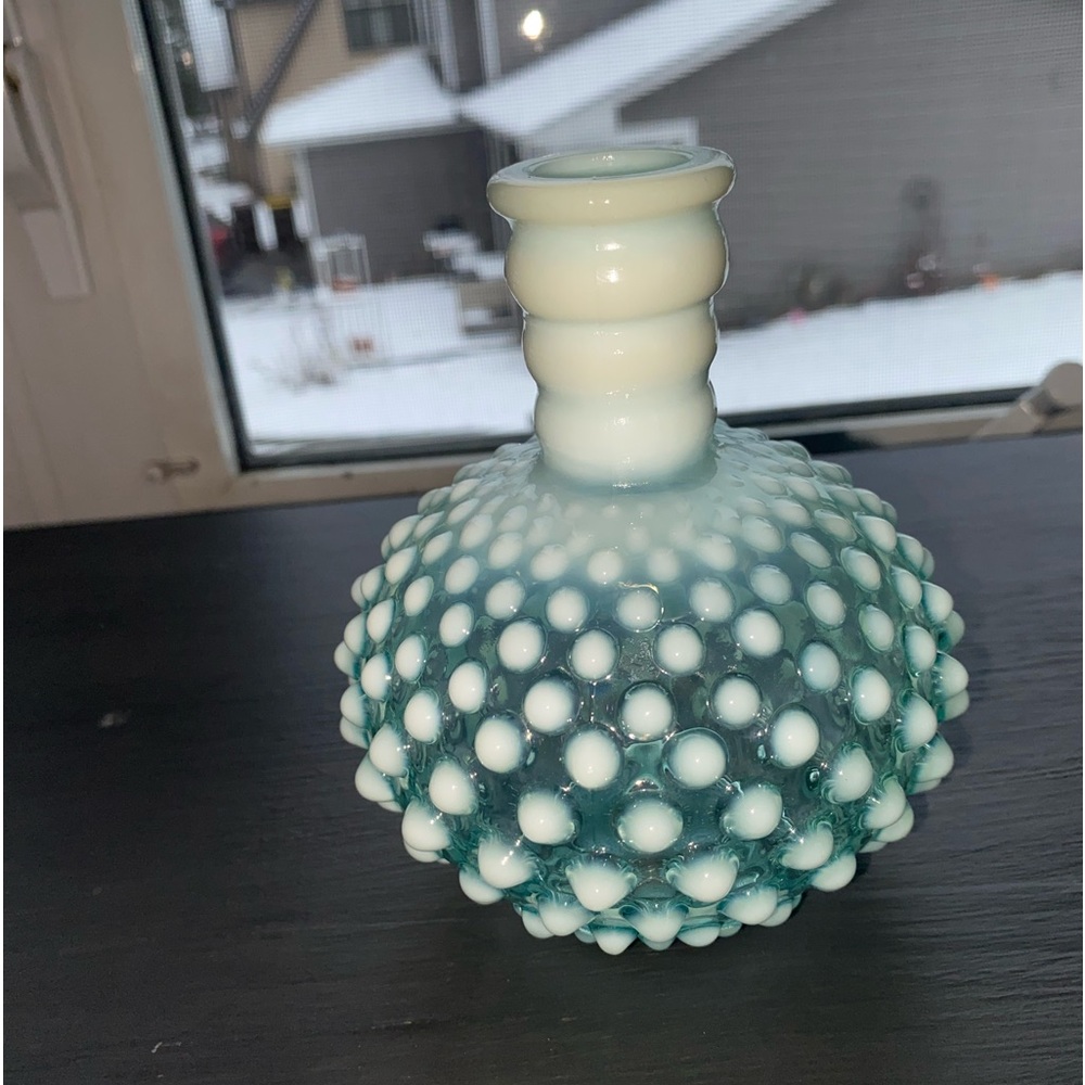Fenton Blue Opalescent Hobnail Cologne Bottle